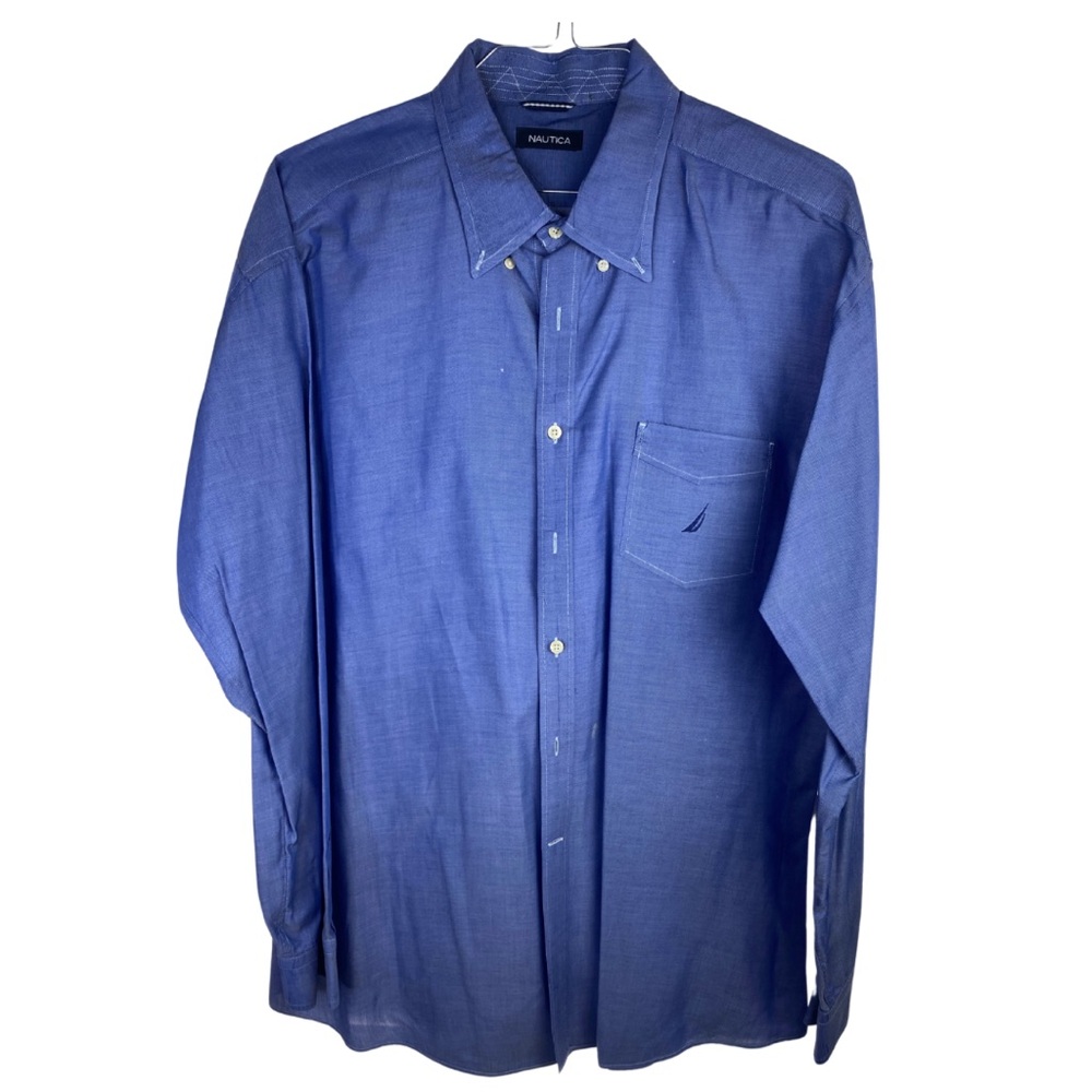 Nautica Men’s Long Sleeve Dress Shirt – XXL – Blue